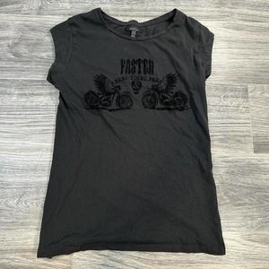 Zara Trafaluc Baby Tee Y2K Motorcycle Velvet Print Women's Medium